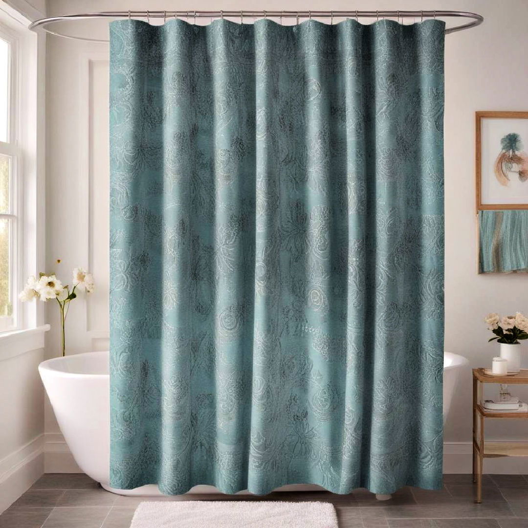 teal shower curtain for a soft colorful touch