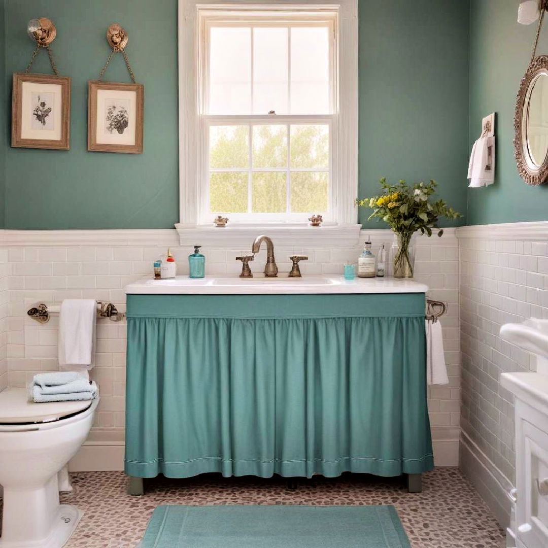 teal sink skirt for vintage charm