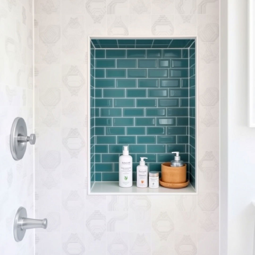 teal tile niche for extra storage