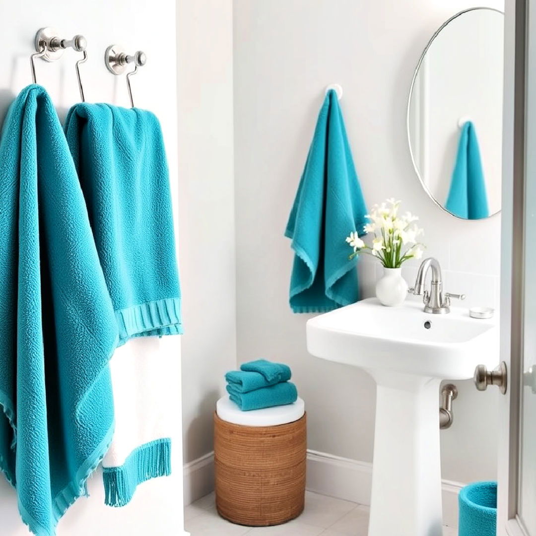 teal towels and accessories for a pop of color