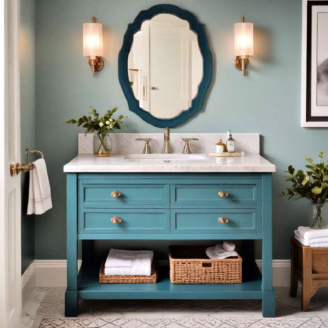 teal vanity for a stylish focal point