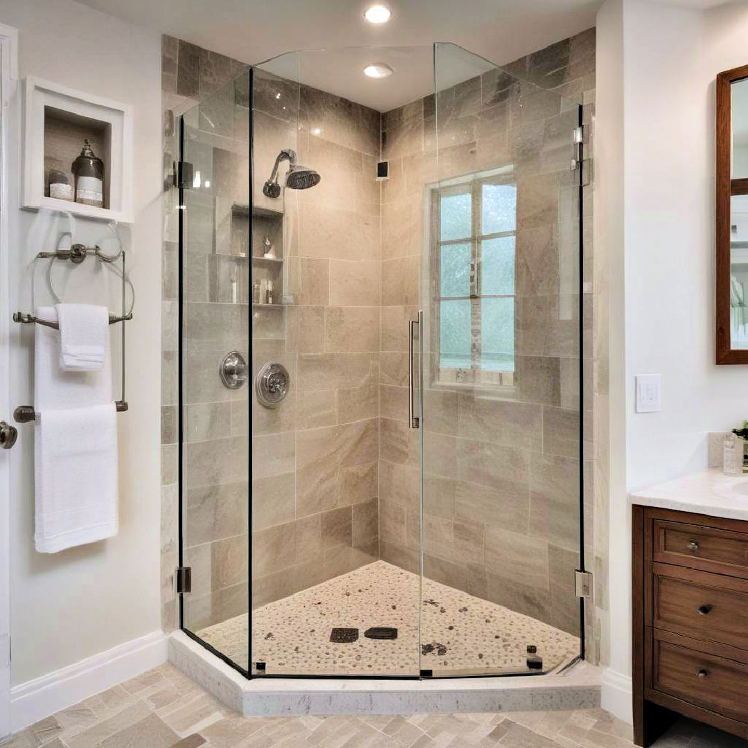 tile and glass corner shower