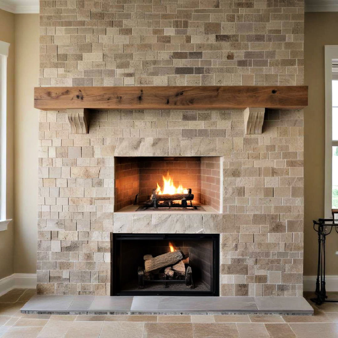 tile inlay stone fireplace