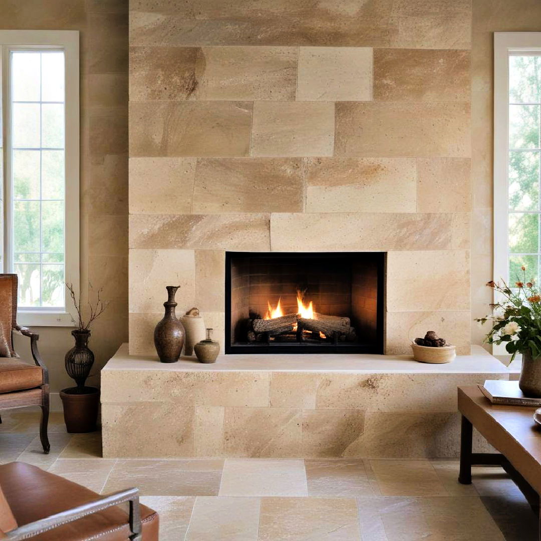 travertine stone fireplace