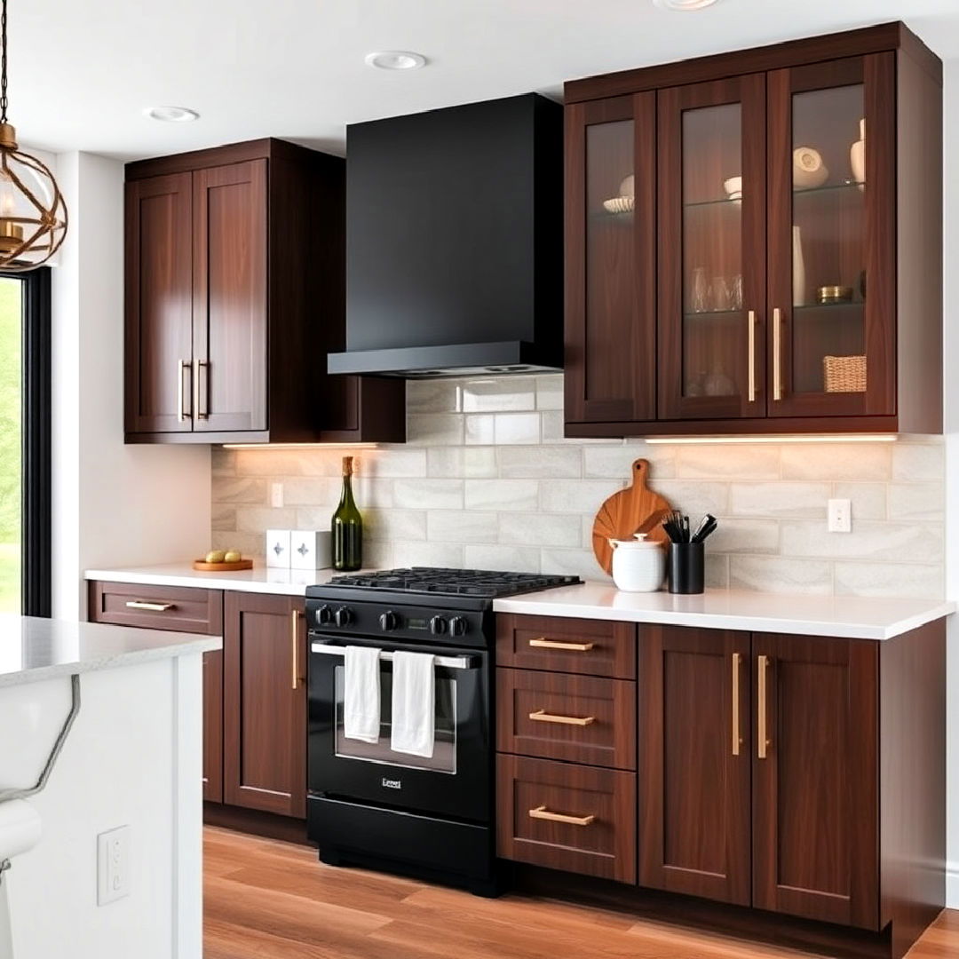 two tone brown and black cabinets