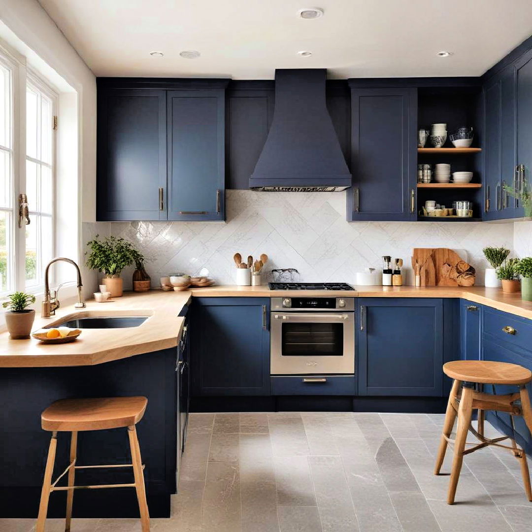 two tone navy blue cabinets