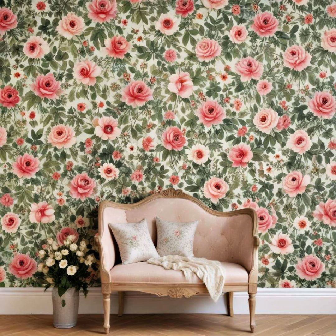 use cottage garden inspired wallpaper for floral elegance