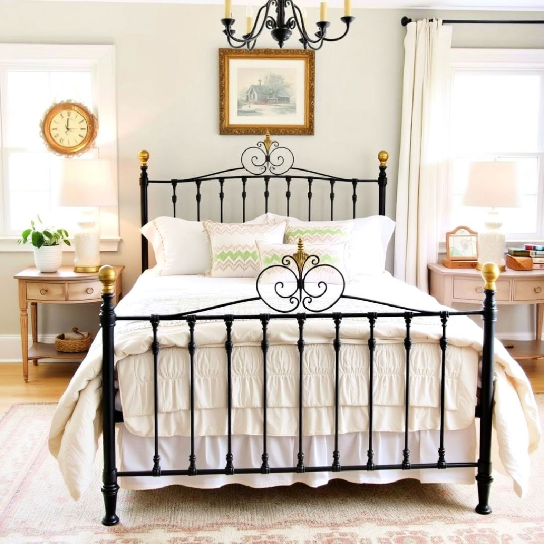 use iron bed frames for a vintage bedroom look