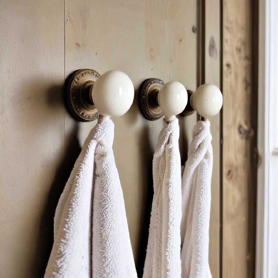 use vintage door knobs as towel hooks