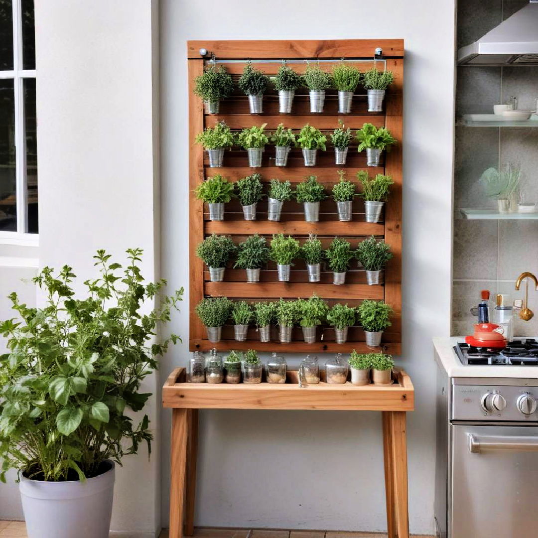 vertical herb garden and prep station