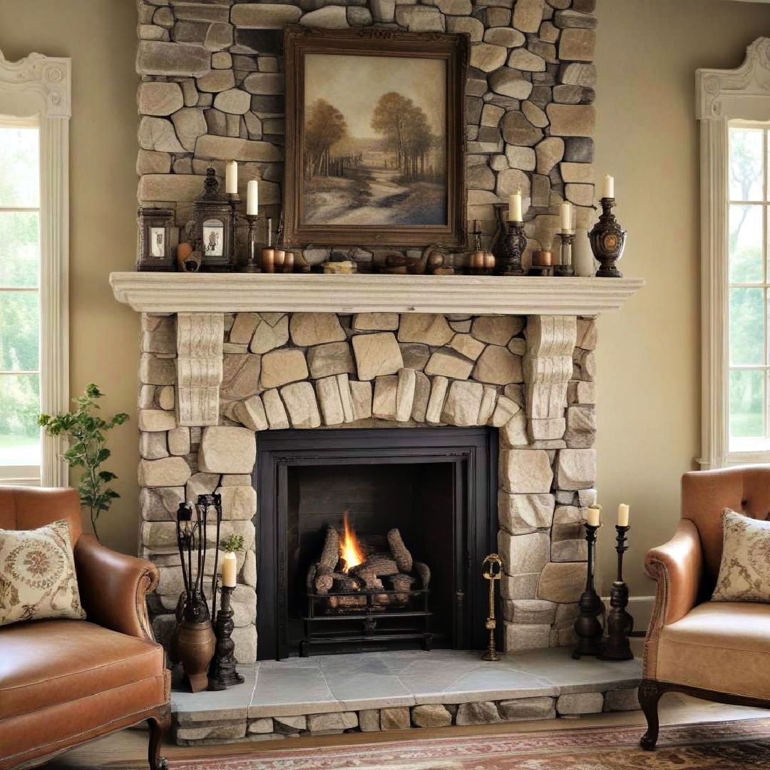 vintage stone fireplace