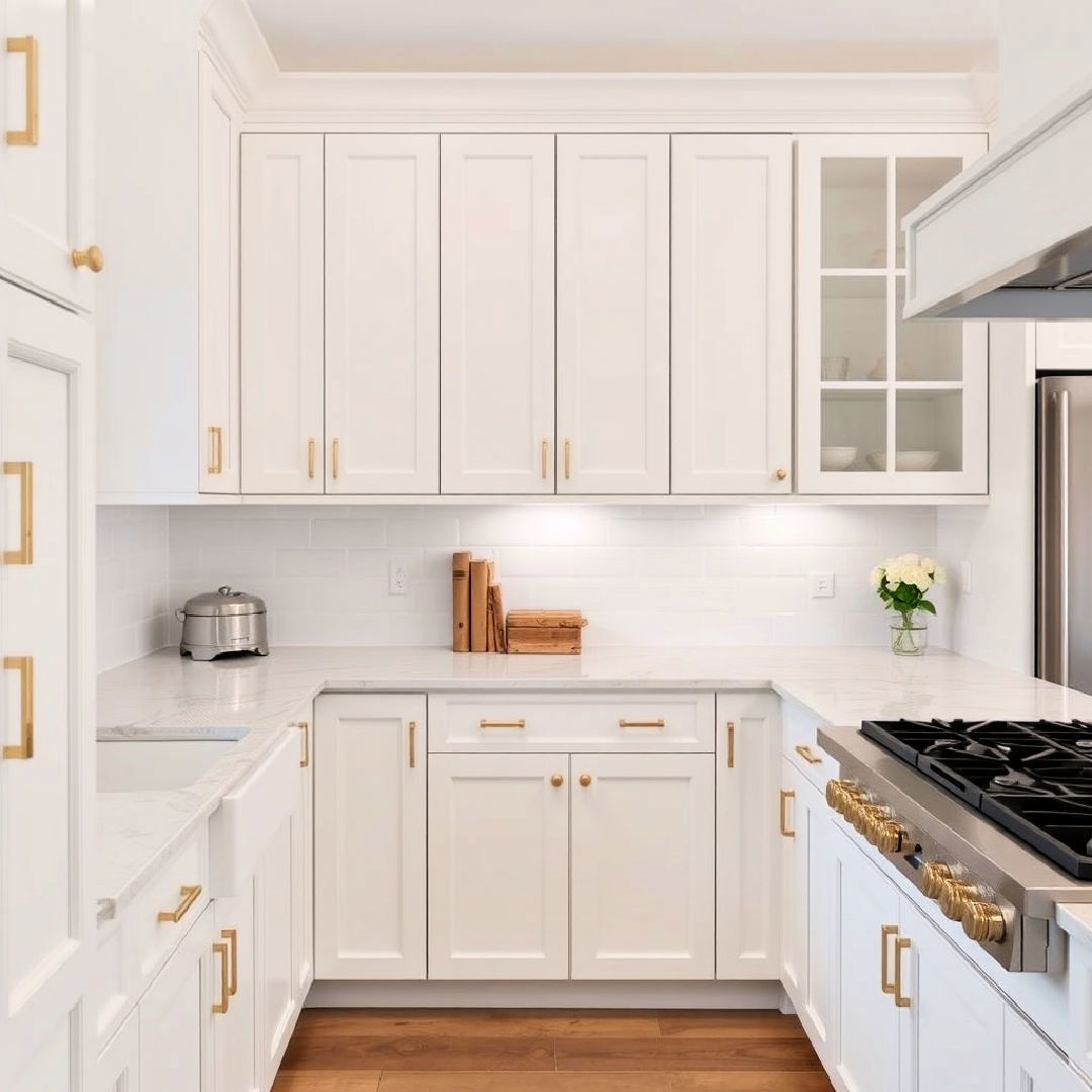 white cabinets with gold hardware