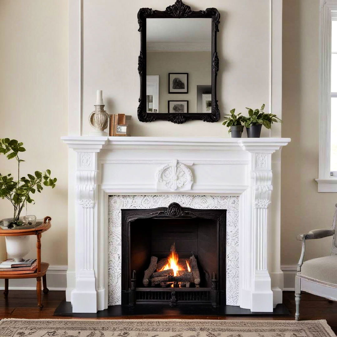 white cast iron fireplace