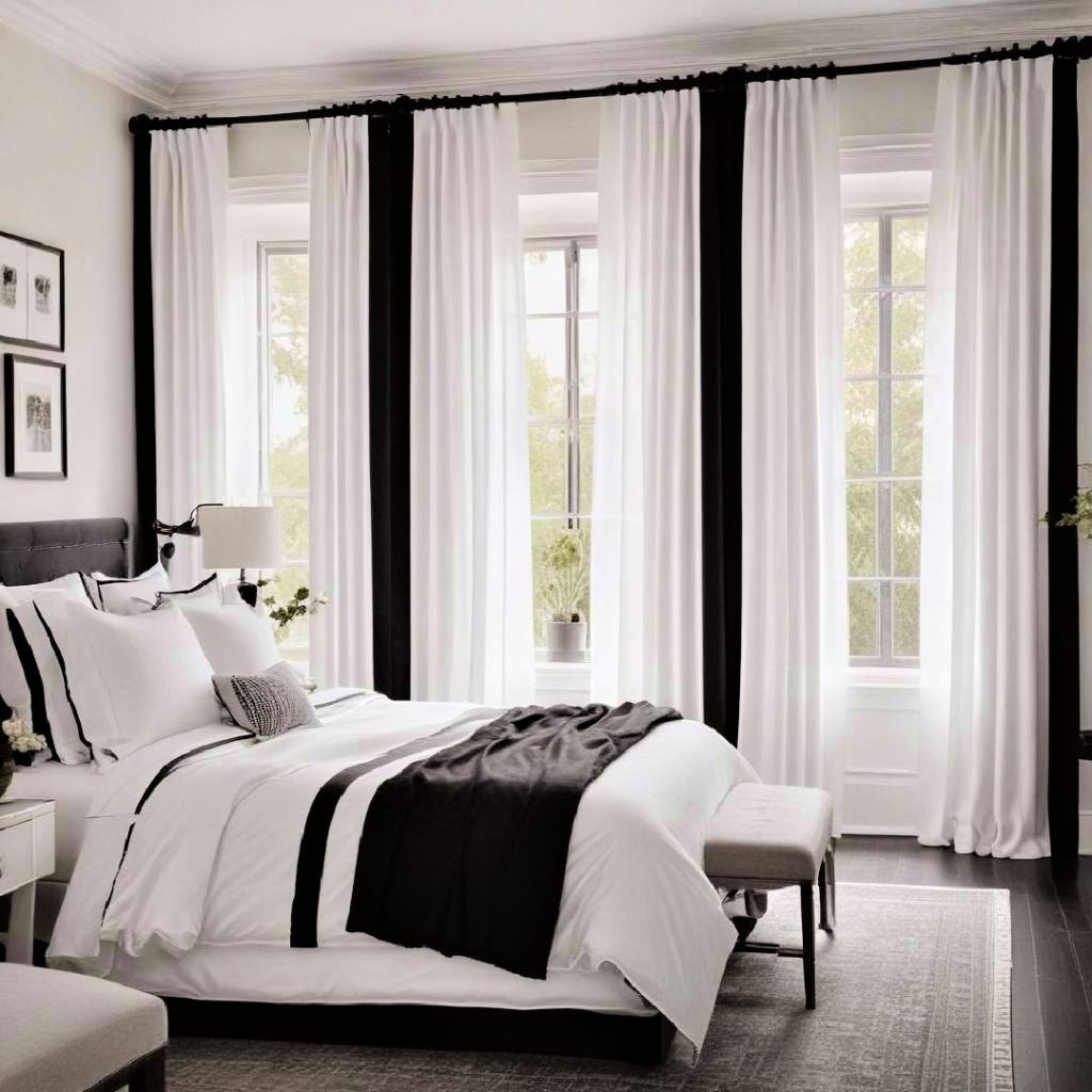 white curtains with black trim