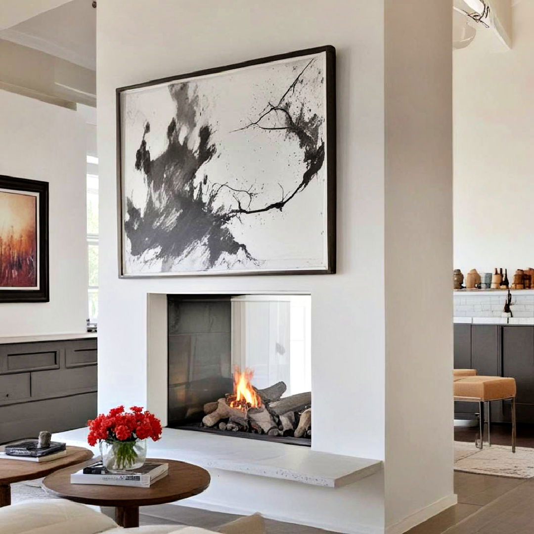 white double sided fireplace