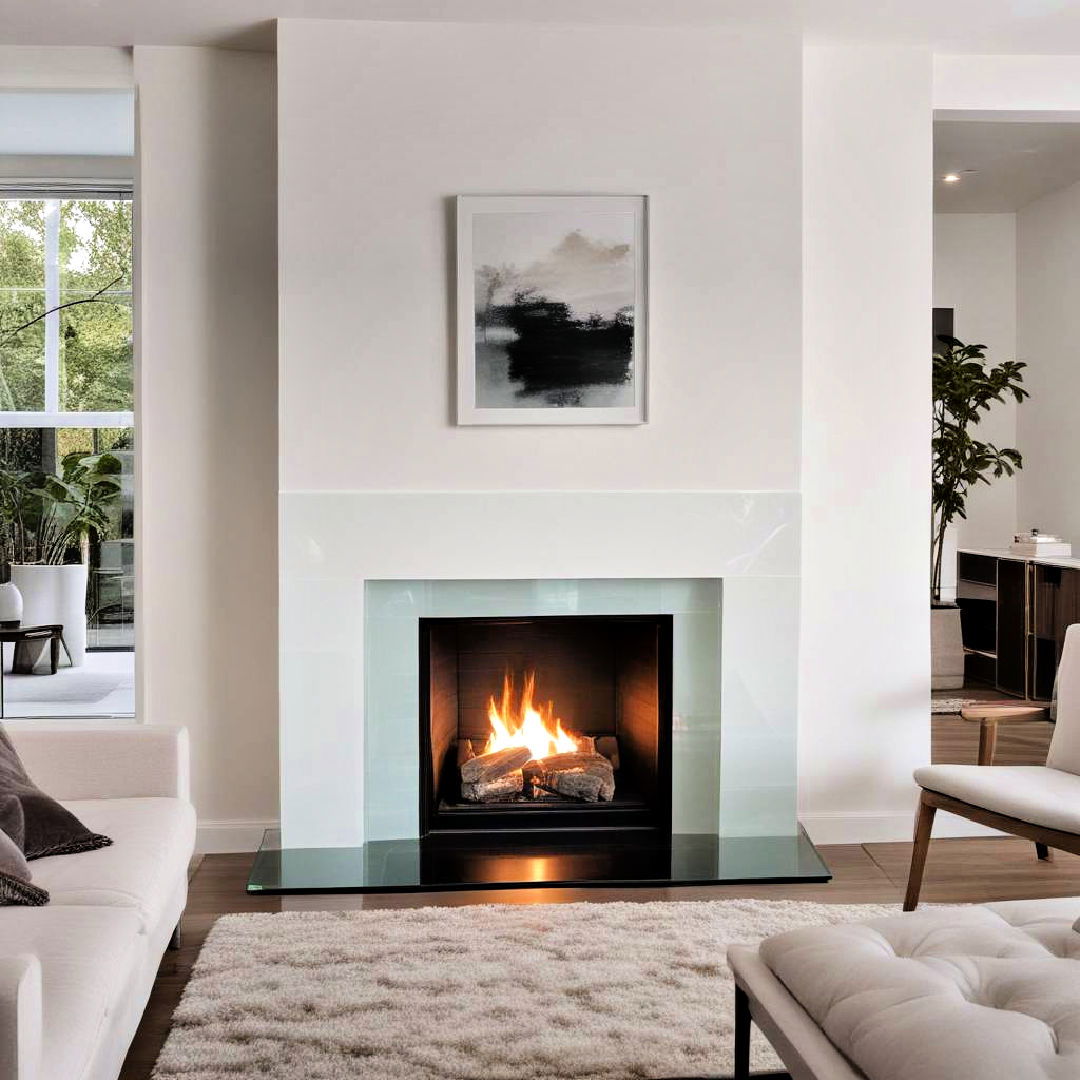 white fireplace with glass surround