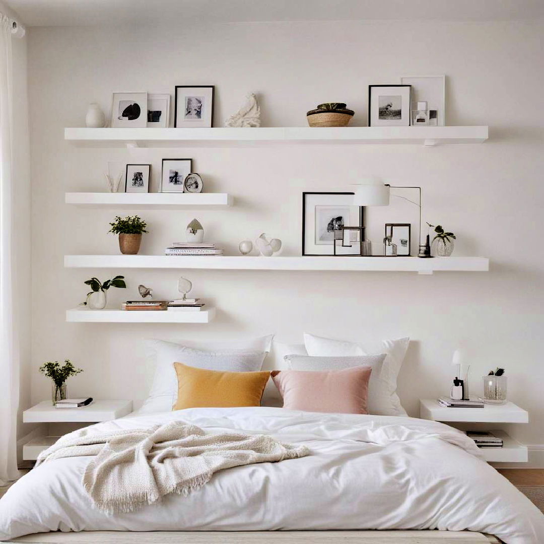 white floating shelves