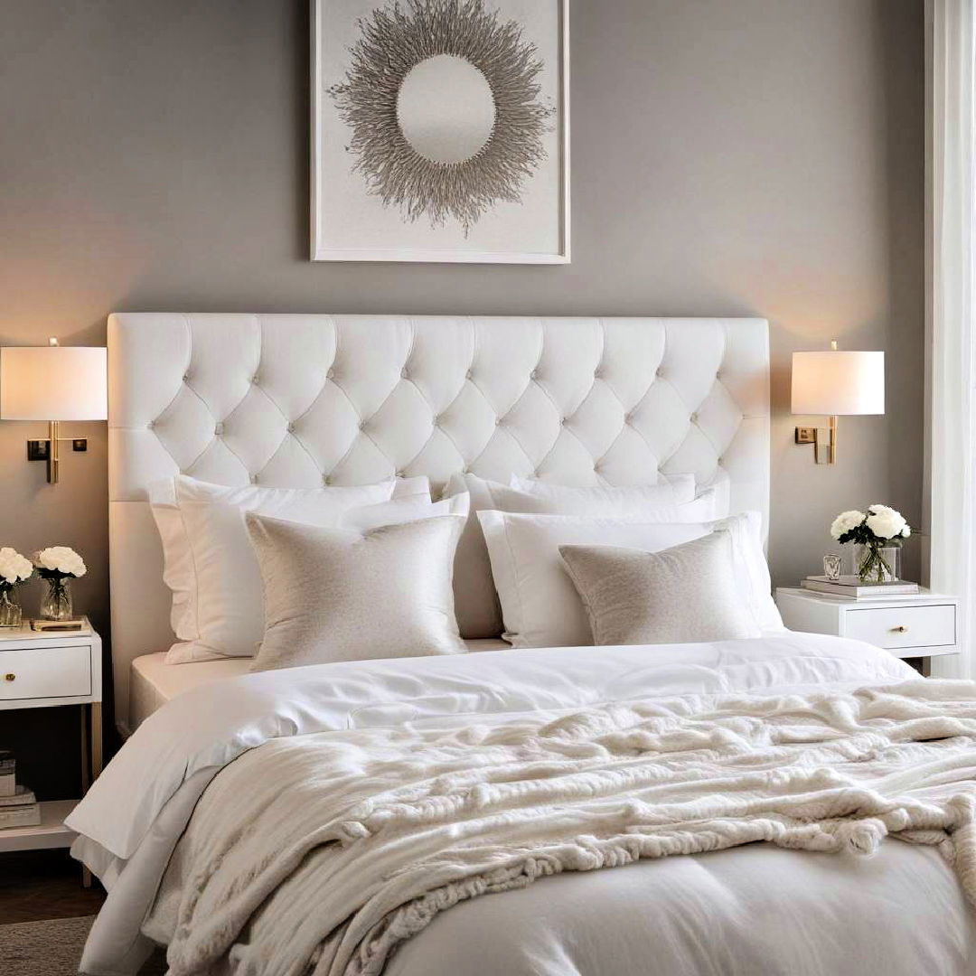 white headboard white bedroom