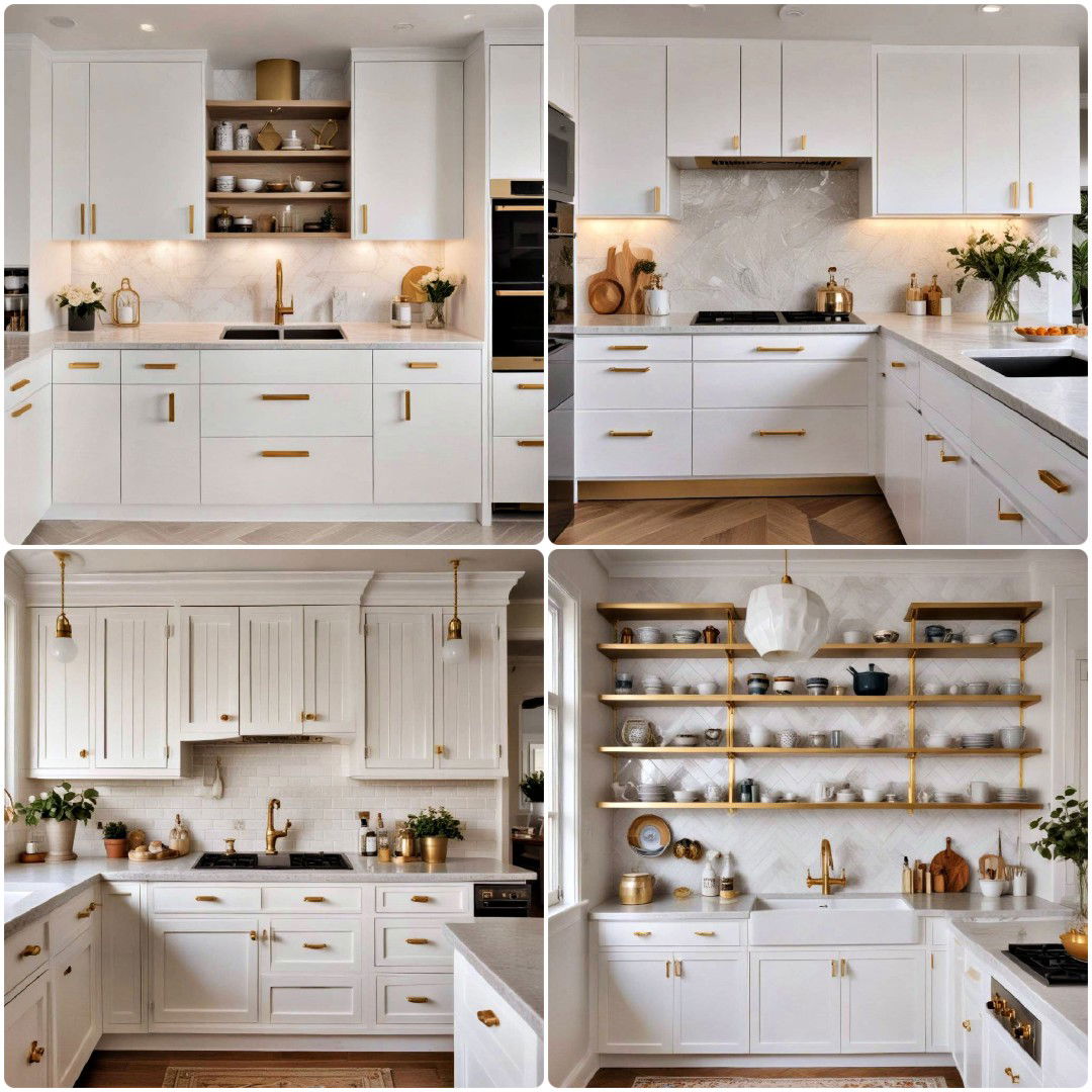 15 Pretty White Kitchen Cabinets With Gold Hardwar