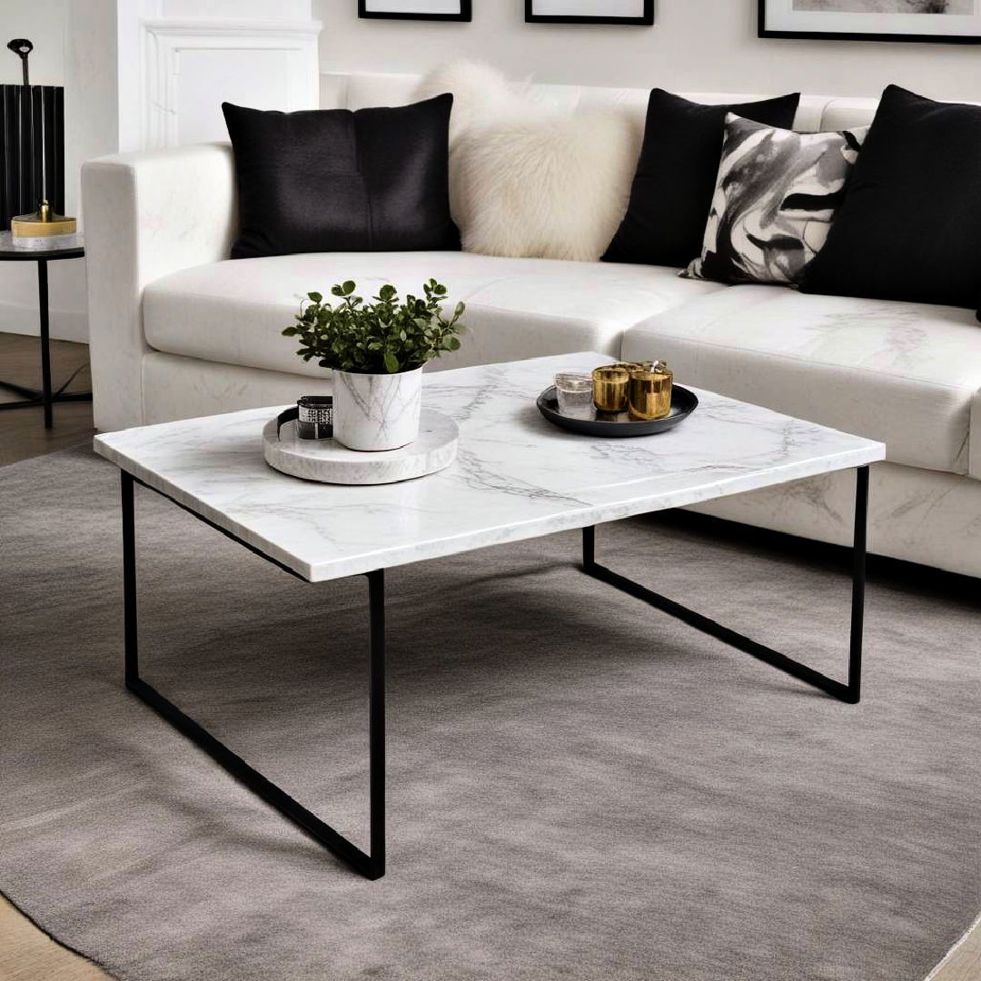 white marble coffee table with black legs