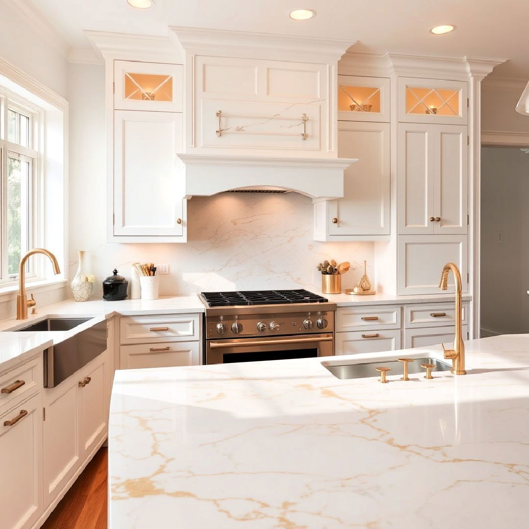 white marble countertops with gold veining