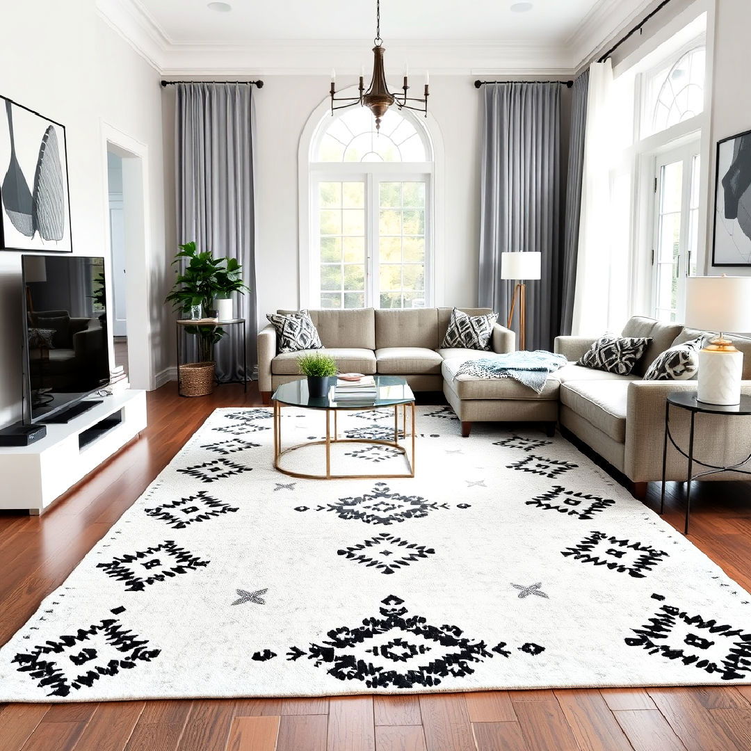 white rug with black patterns