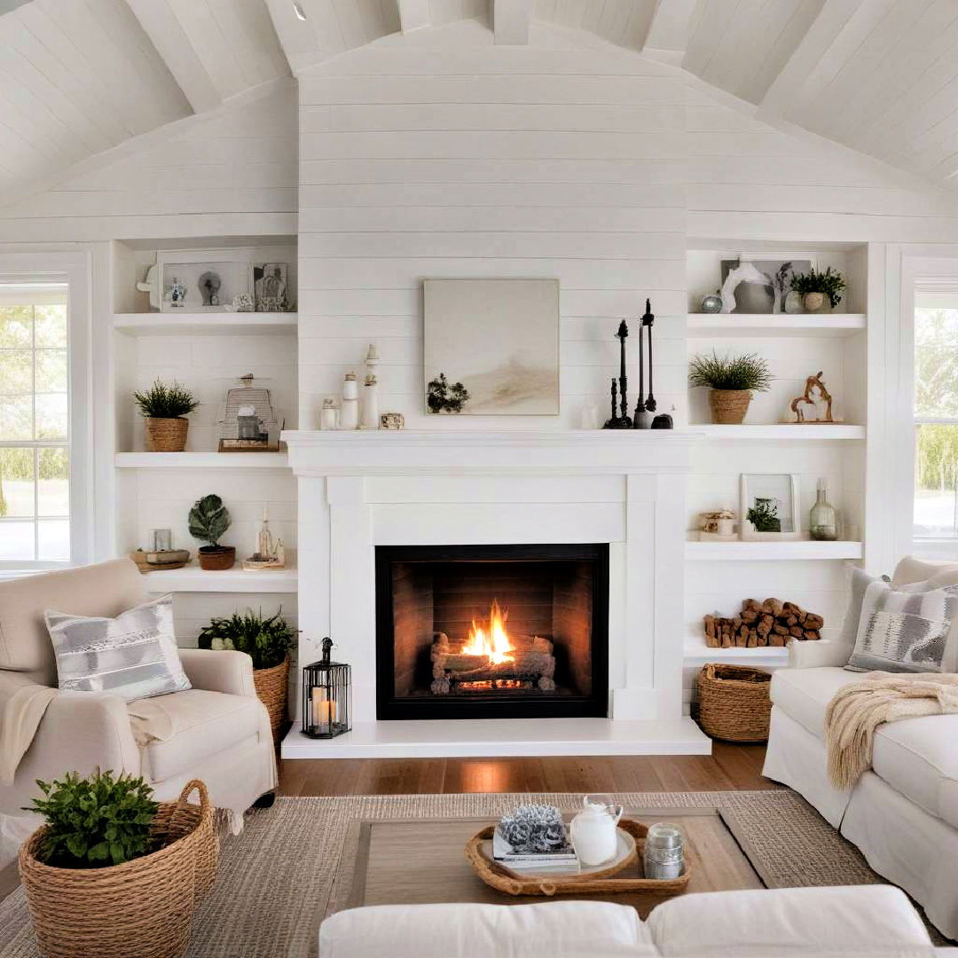 white shiplap fireplace