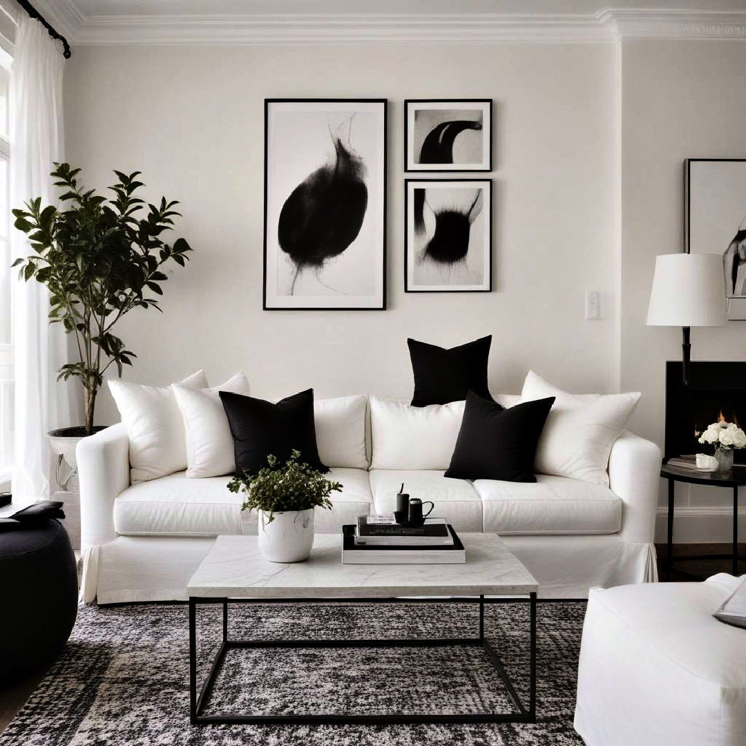 white sofa with black pillows