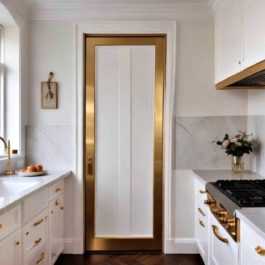 white walls with gold trimmed doors