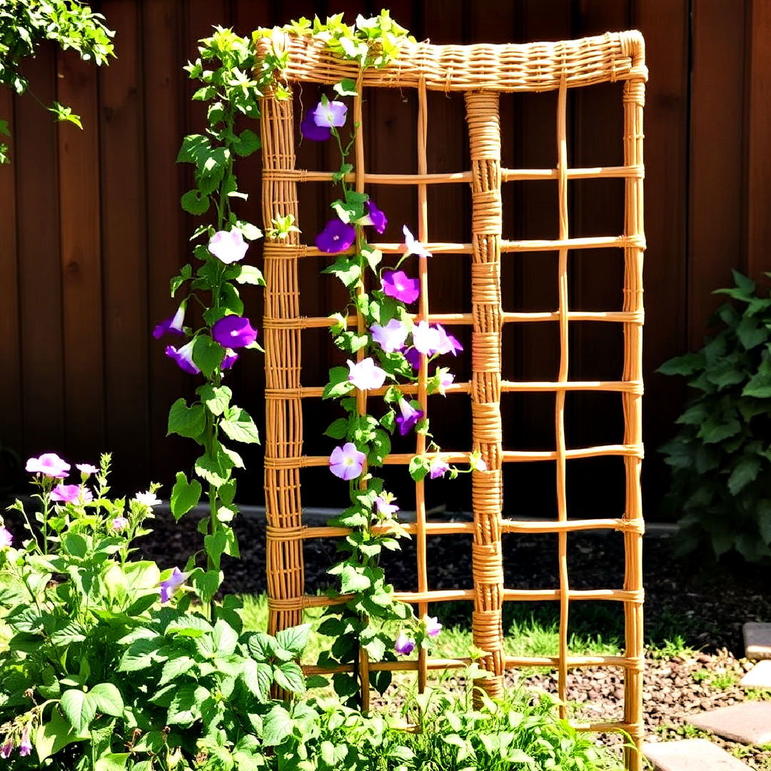 wicker trellis for a boho garden vibe