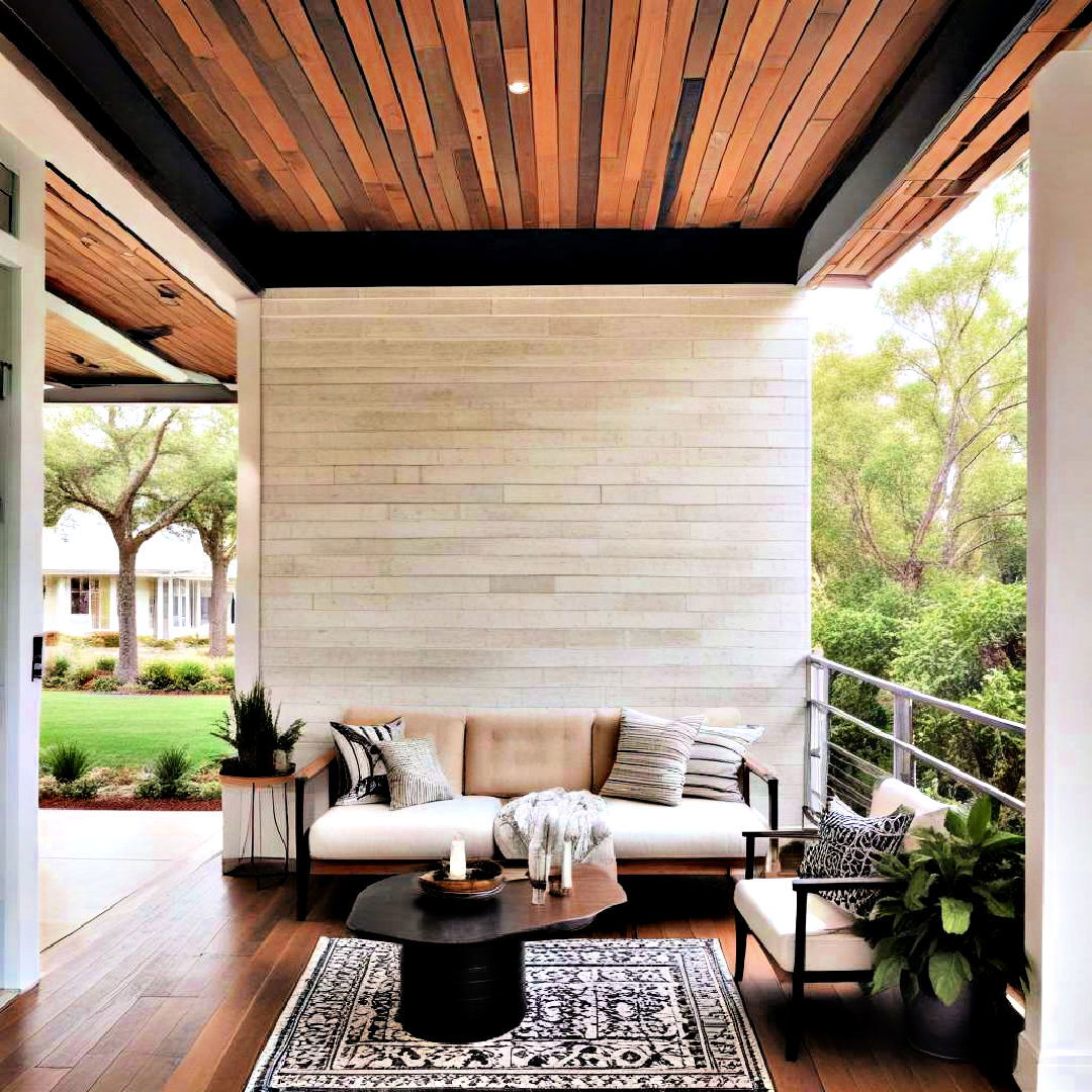 wood slat ceiling with spaces