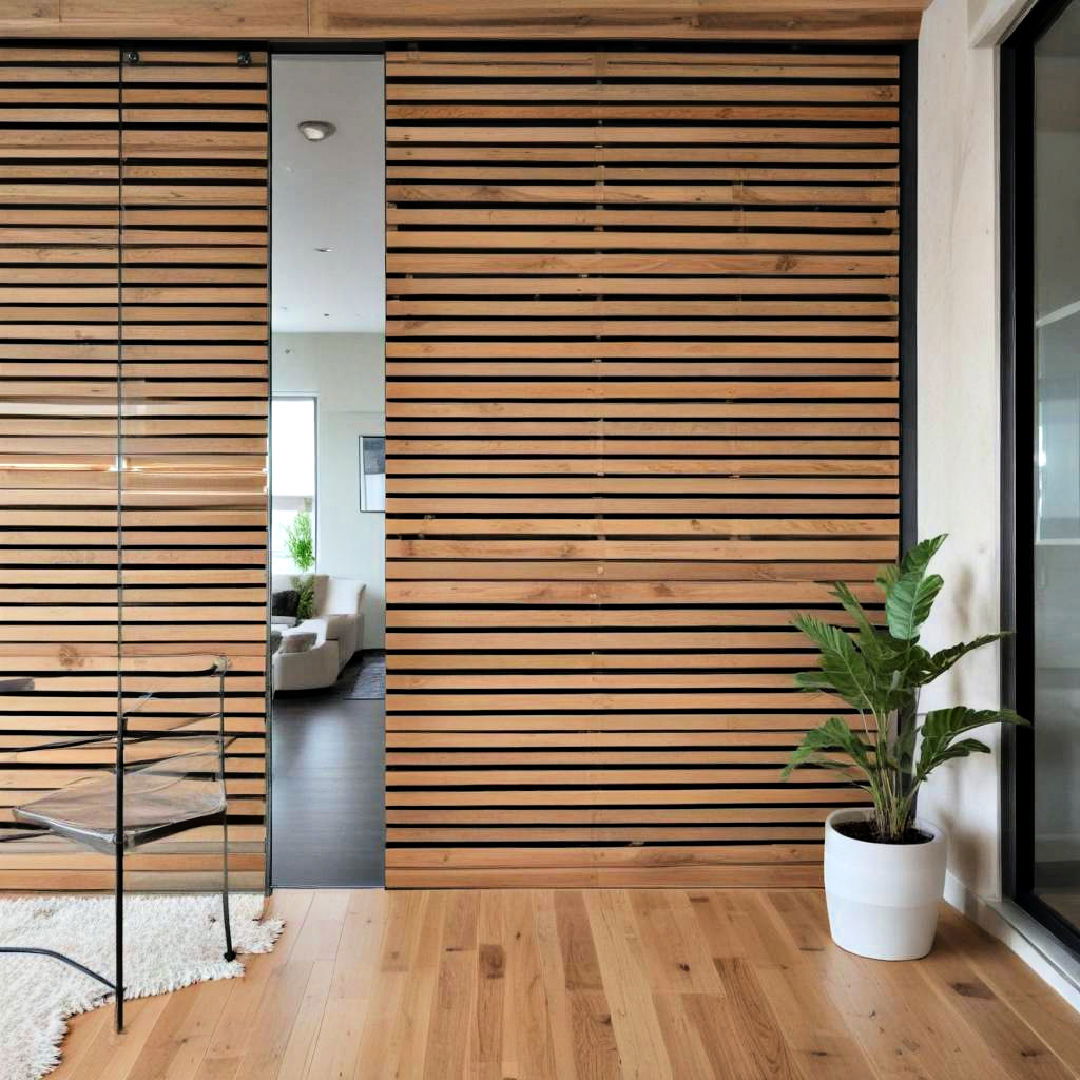 wood slats with glass panels