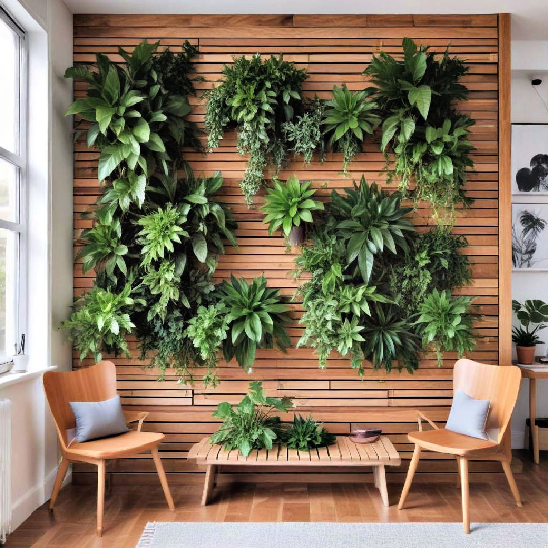 wood slats with plant holders