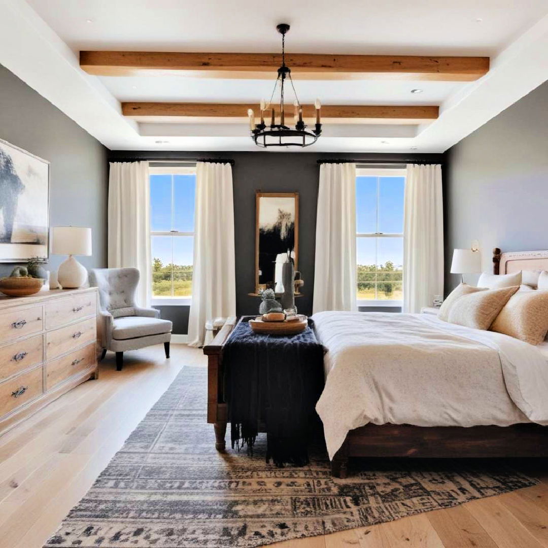 wooden beams western bedroom