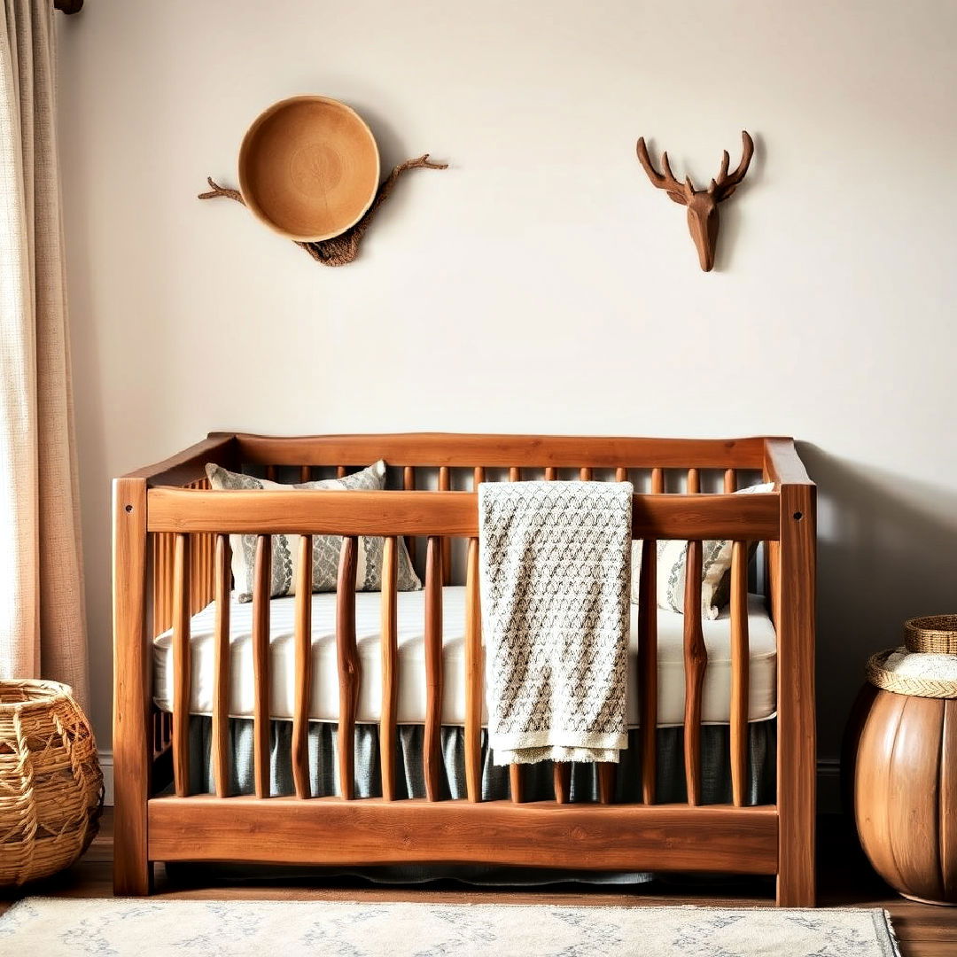 wooden crib with rustic touches