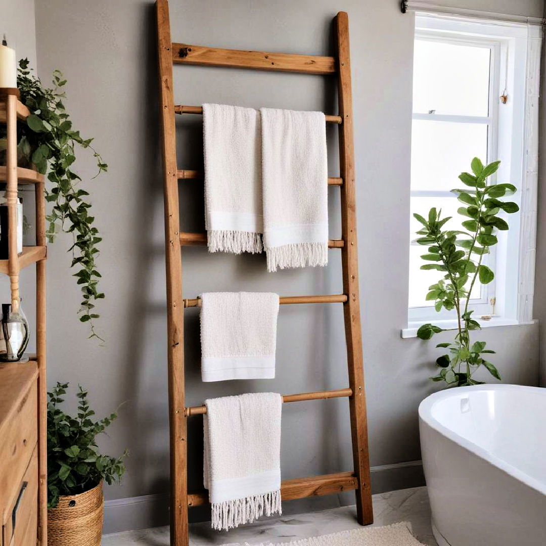 wooden ladder for towel storage