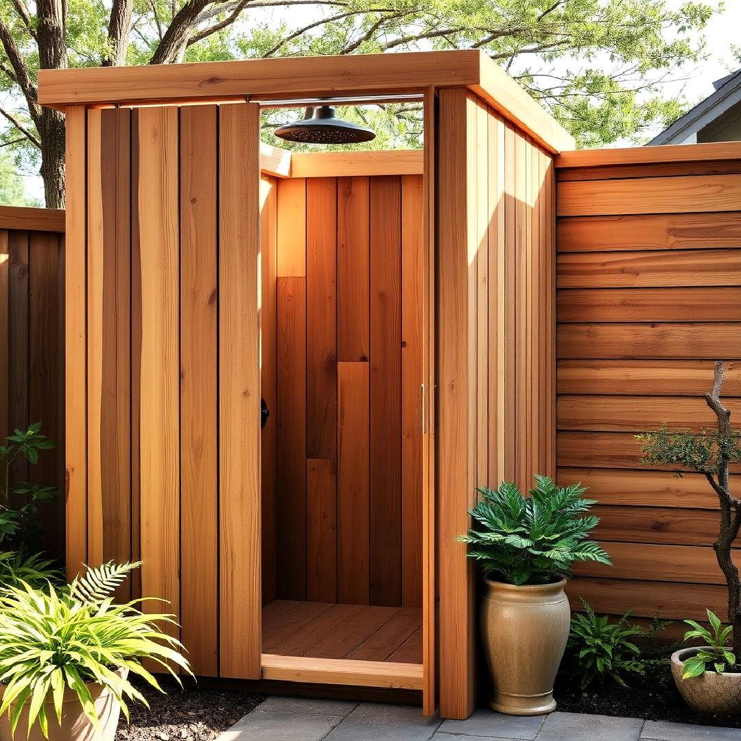 wooden shower enclosure