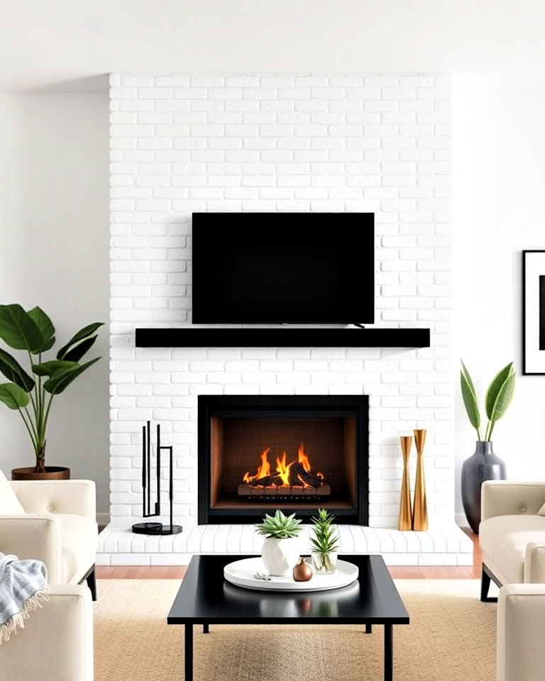 Classic White Brick with Black Mantel