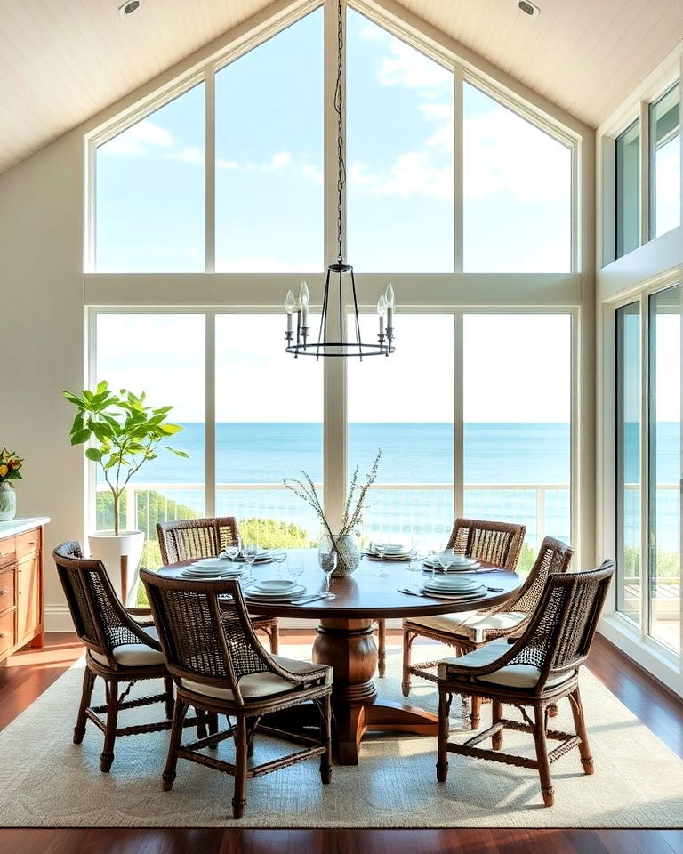 Ocean view windows for coastal dining room