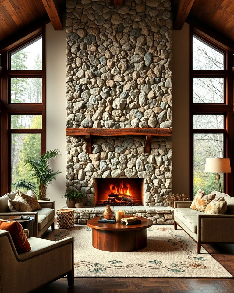 Outdoor Inspired Fireplace with Natural Elements