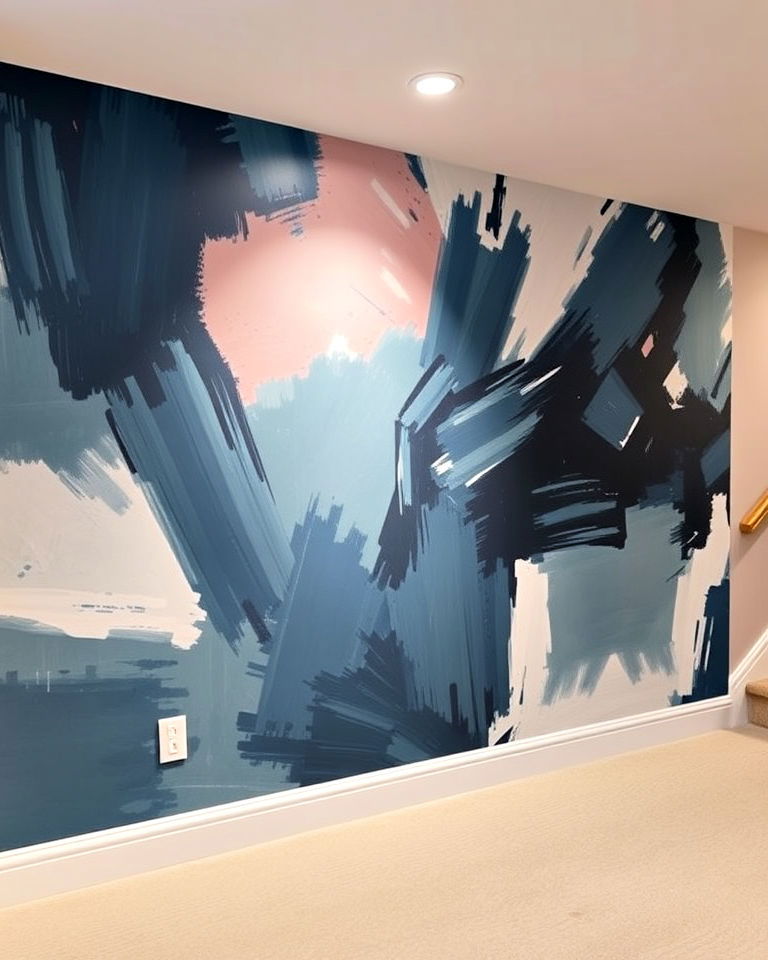 abstract paint designs basement accent wall