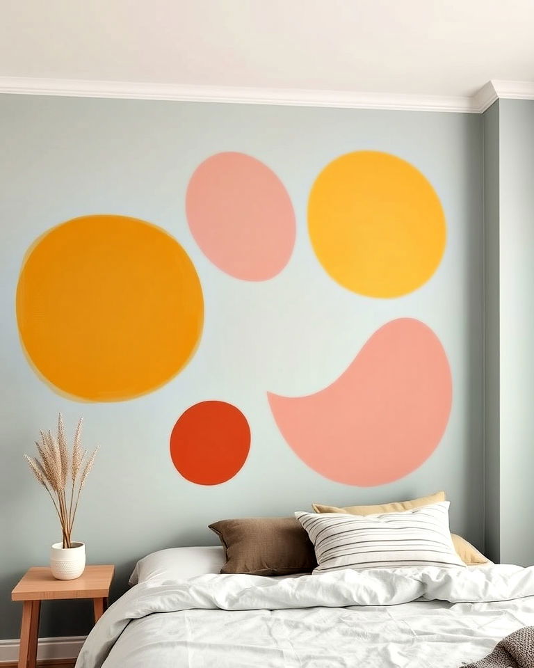 abstract shapes painted on a bedroom wall