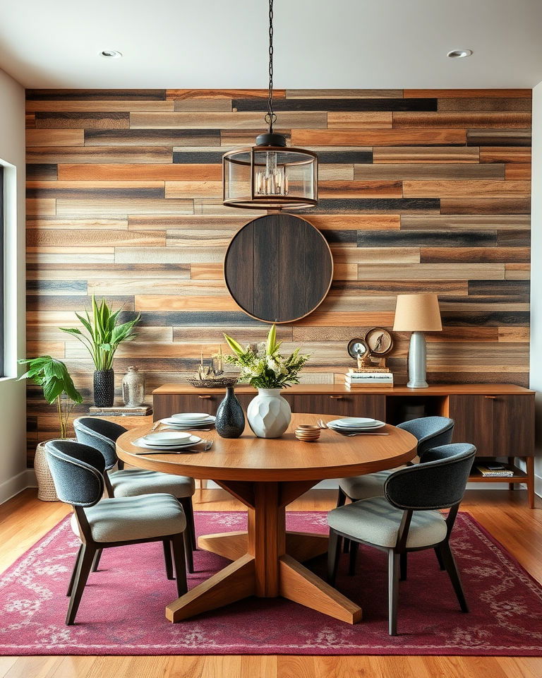 accent wall with unique textures dining room