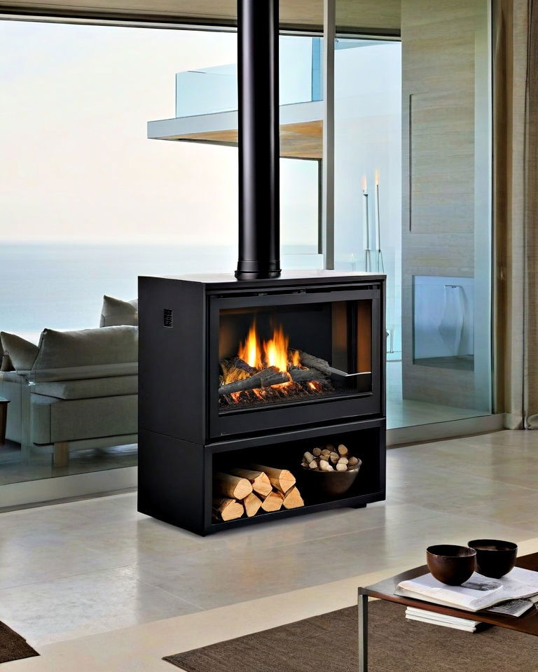 add a compact freestanding fireplace