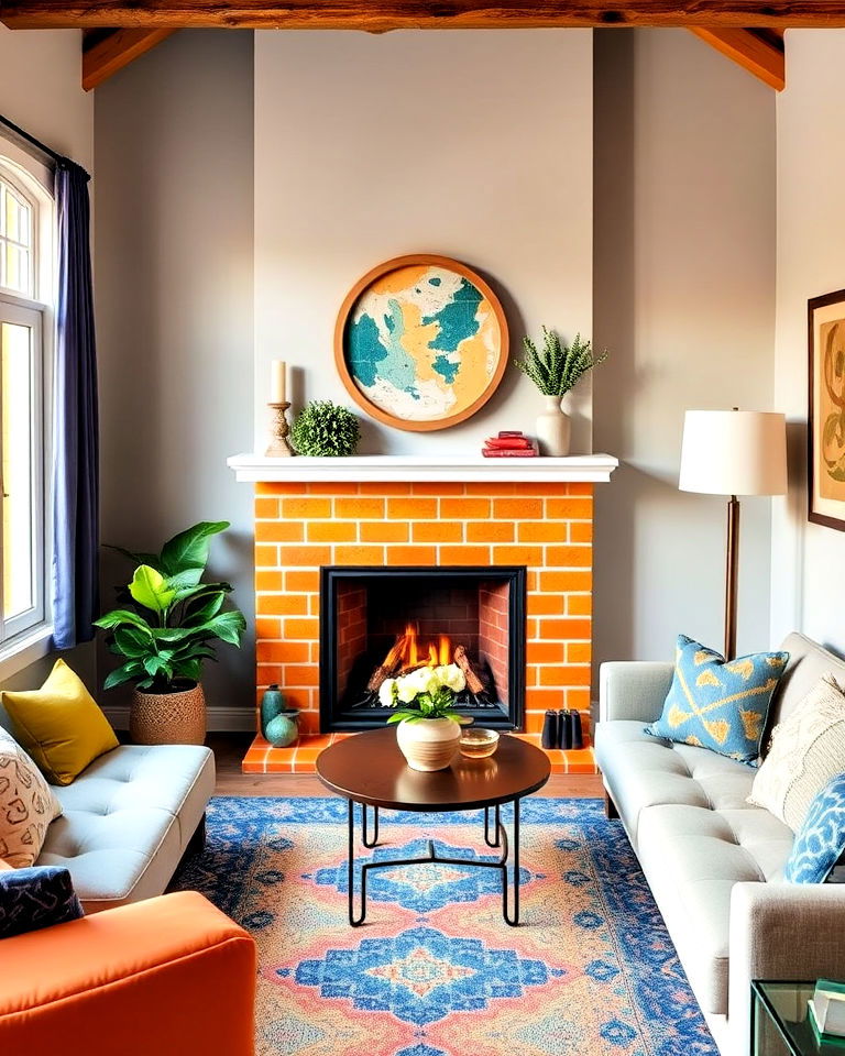 add a fireplace with a pop of color