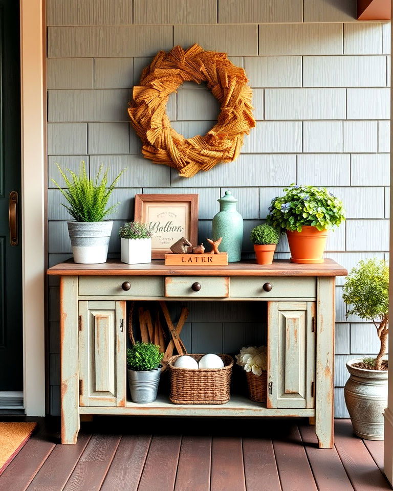 add a rustic console table for decoration and storage