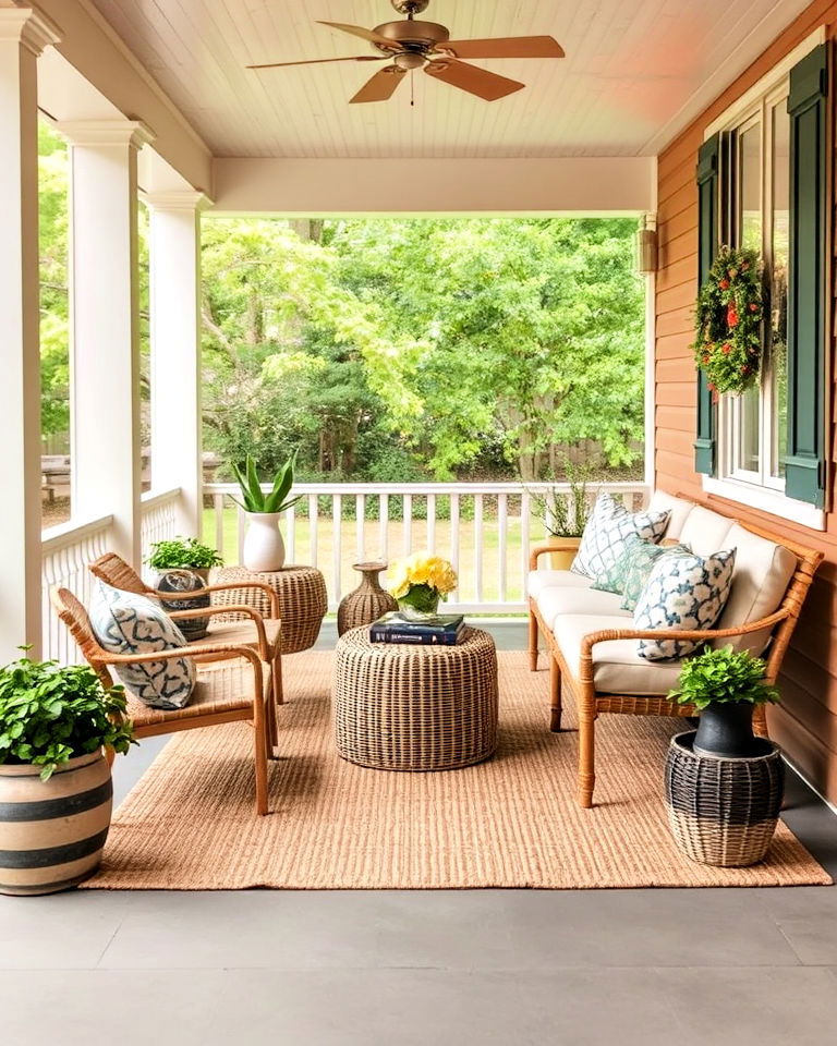 add a rustic outdoor rug