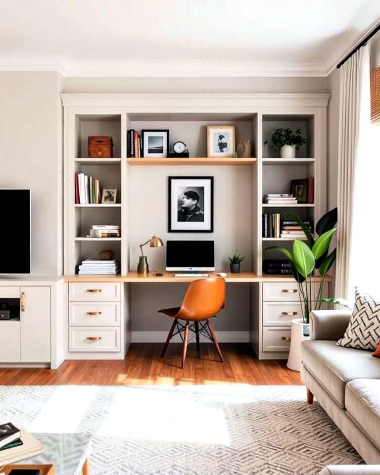 alcove desk setup in your living room