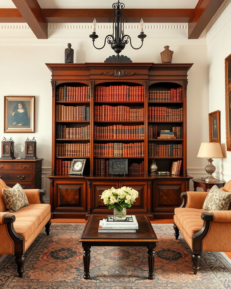 antique bookcase victorian living room