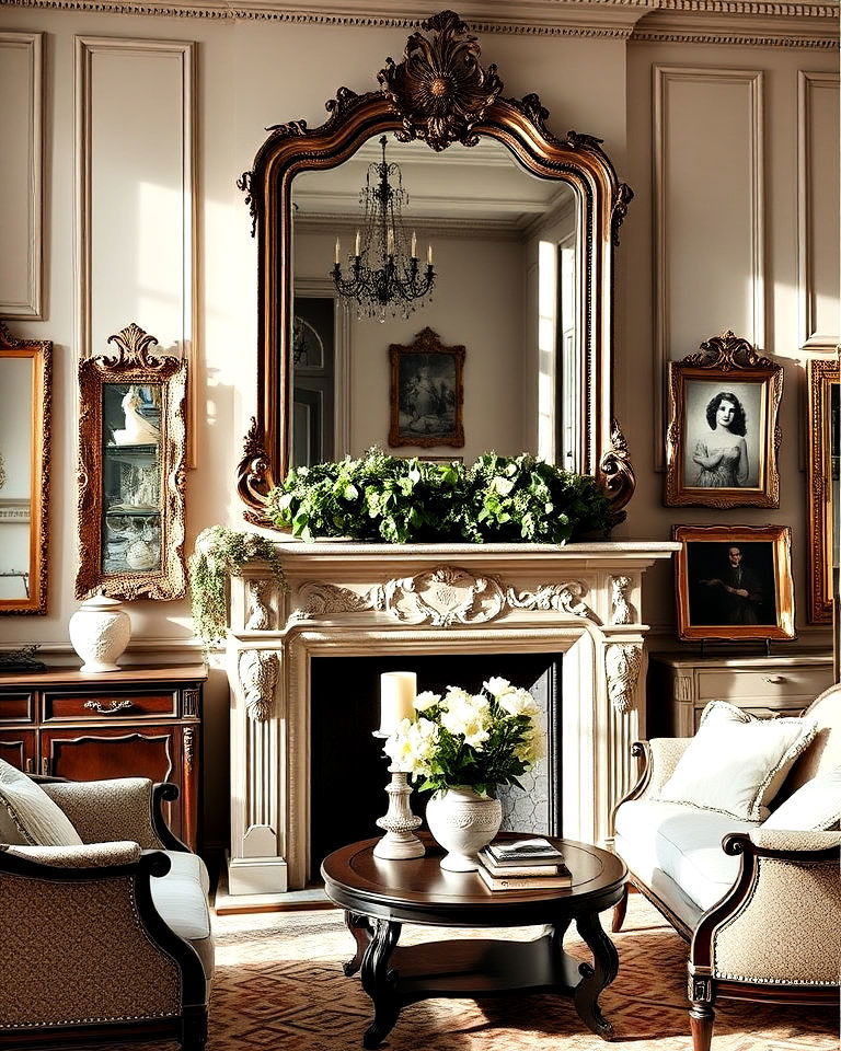 antique mirror parisian living room